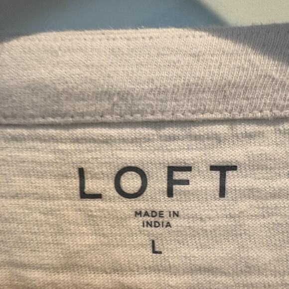 LOFT Shirt Women Large Black Cream Boatneck Breton Stripe Capsule Classic Raglan - Picture 2 of 10